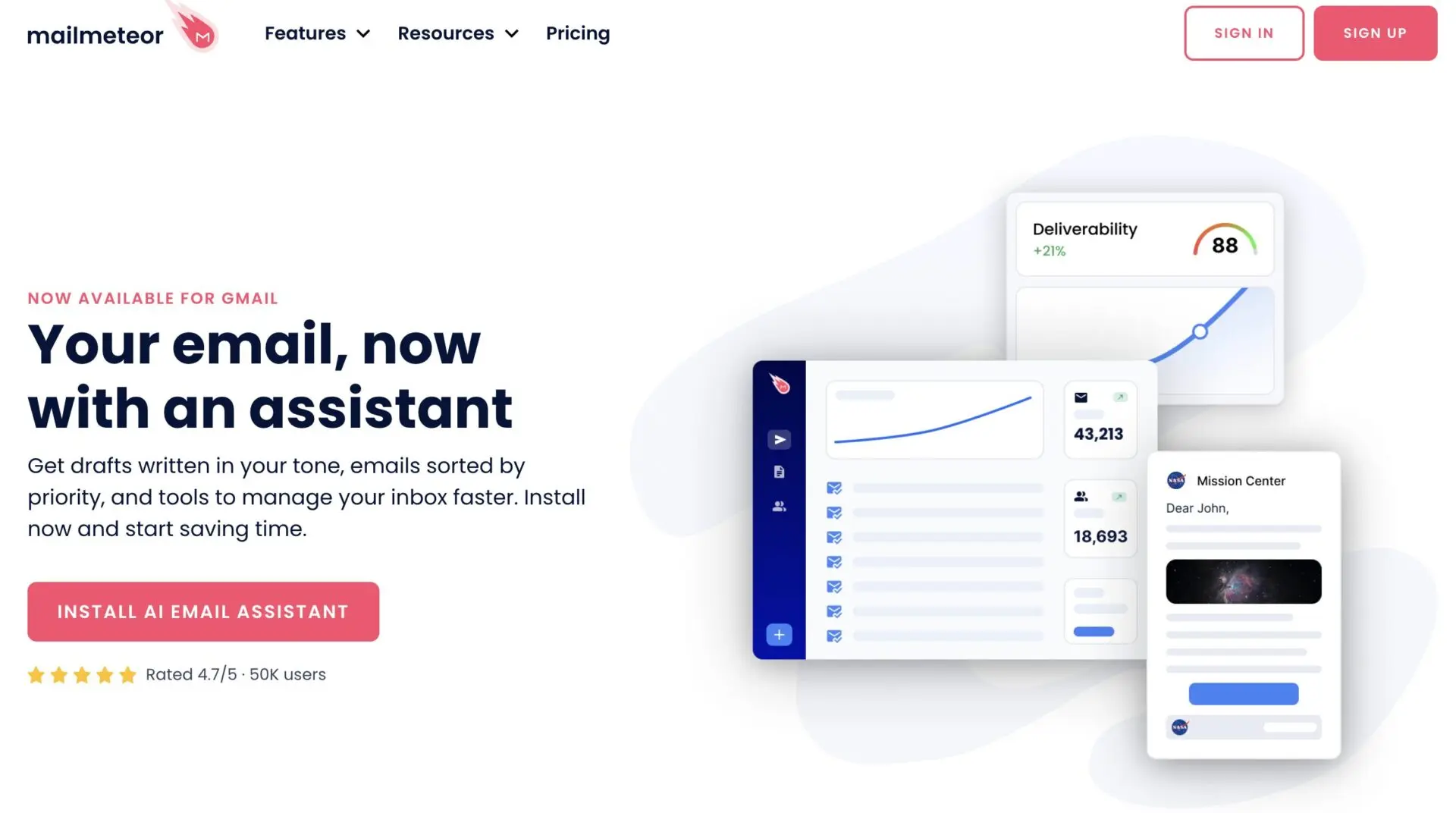 Mailmeteor homepage screenshot