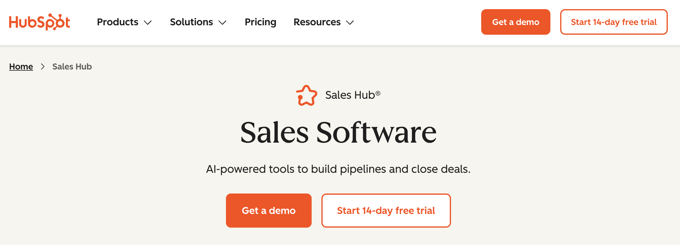 HubSpot Sales Hub page screenshot