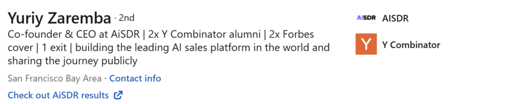 Yuriy Zaremba’s LinkedIn headline (Source: LinkedIn)