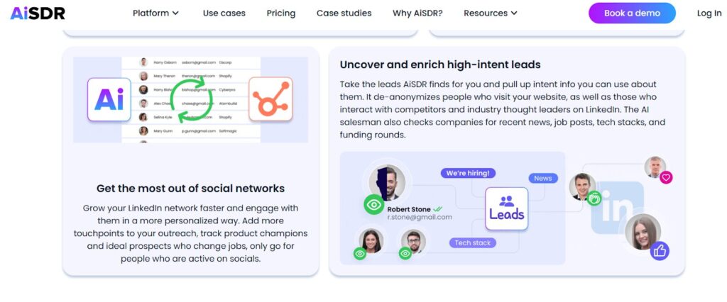 AiSDR’s feature of uncovering and enriching high-intent leads