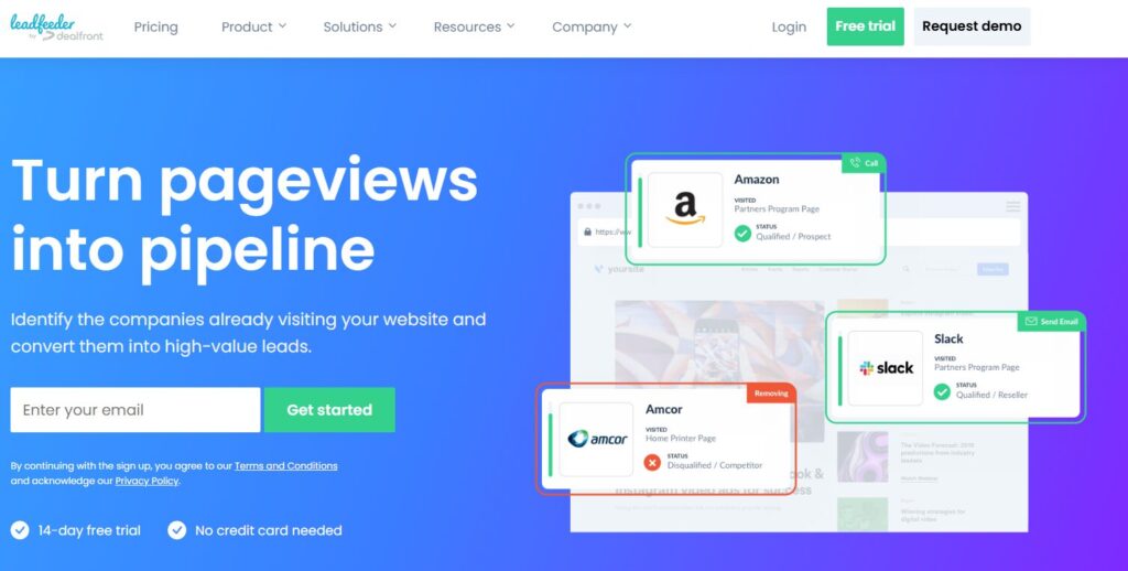 Leadfeeder home page