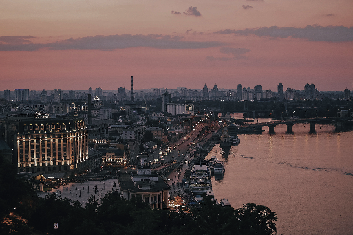 Background card for AiSDR case studies featuring beautiful Kyiv