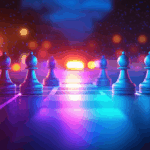 Chess pieces on a shiny chessboard