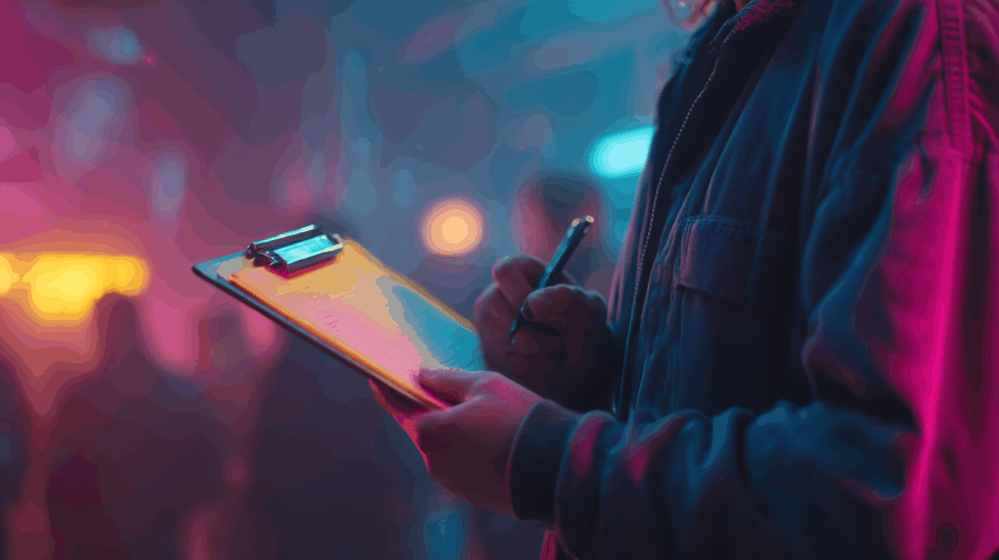 A person holding a clipboard and a pen