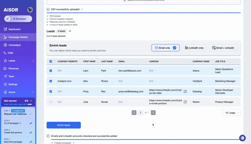 AiSDR lead enrichment