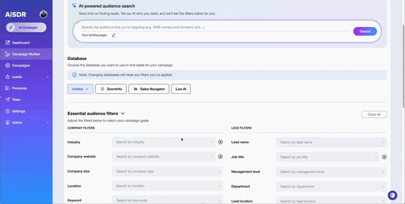 Live AI audience search