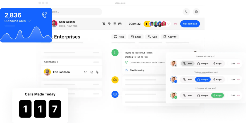 Close CRM interface focused on outbound calling