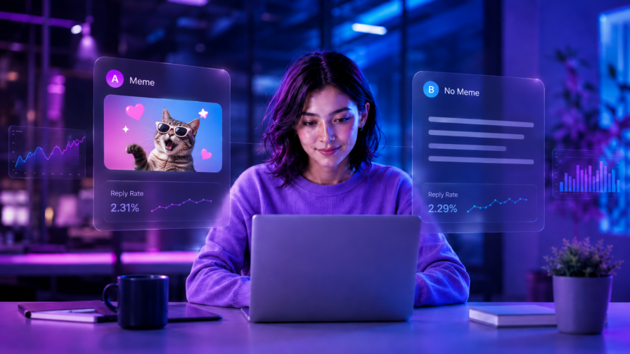 Side-by-side comparison of an AI-generated meme cold email and a plain-text version | version 3
