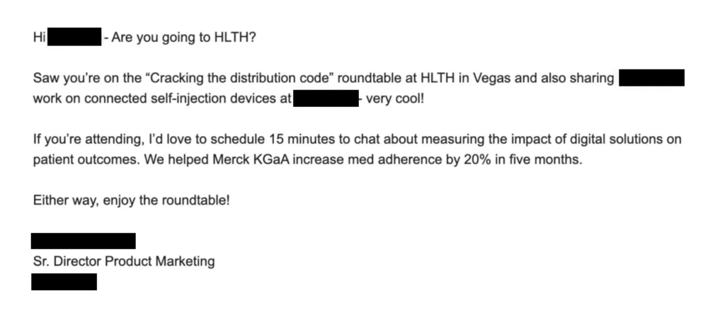 Example of email that booked a meeting with pharma company
